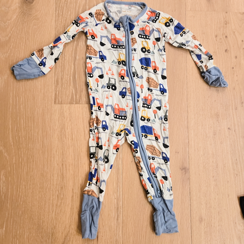 Little Sleepies Blue Construction Kids Pajamas 3-6m GUC some piling